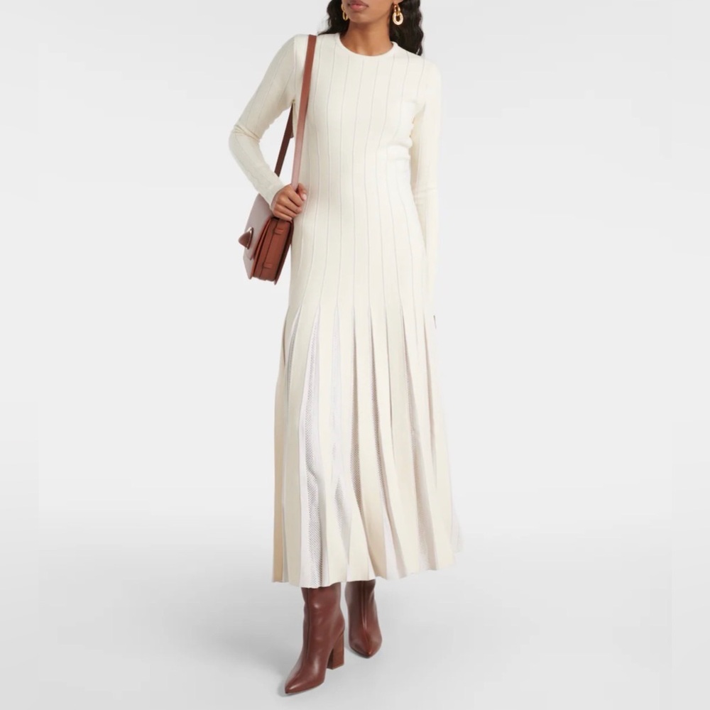 Gabriela Hearst Ivory Ribbed Knit Virgin Wool‎ Silk Maxi Dress NWT